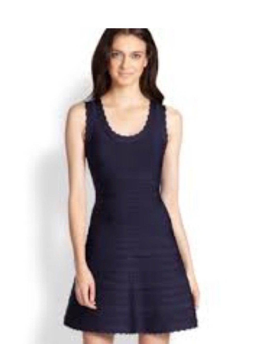 Herve leger Sleeveless Navy Scallop Neck A-Line Dress